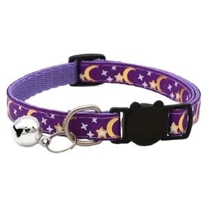 Purple Moon Star Astrology Cat Dog Breakaway Collar Bell Adjustable Night